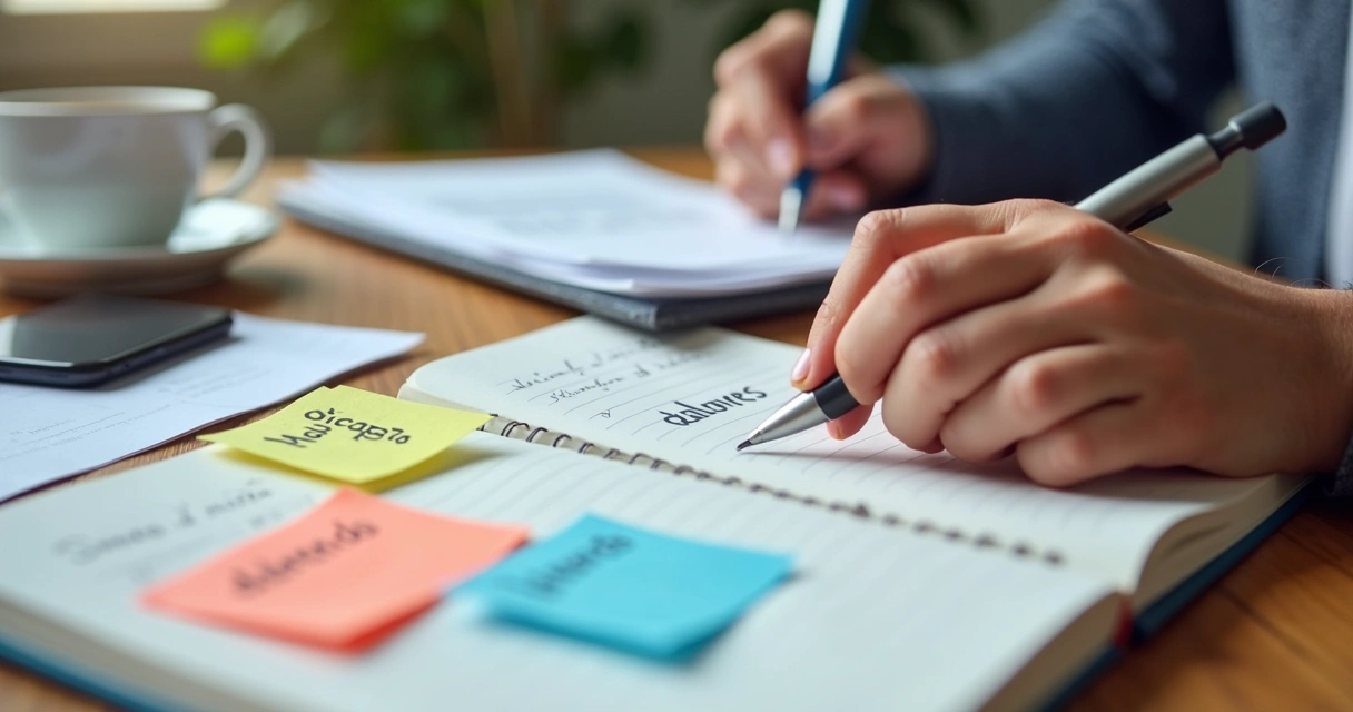 Pessoa escrevendo anotações em caderno sobre mudanças comportamentais 