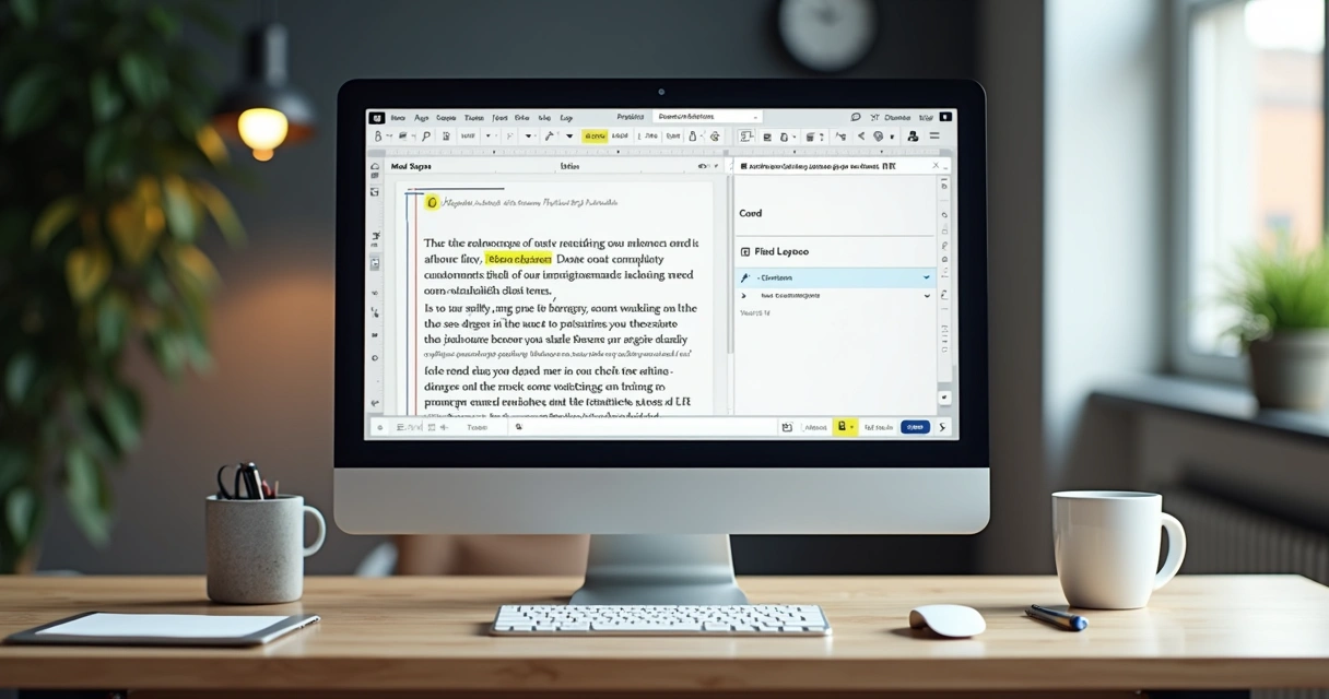 Tela de computador exibindo copy de vendas sendo editada com palavras destacadas de cliente 