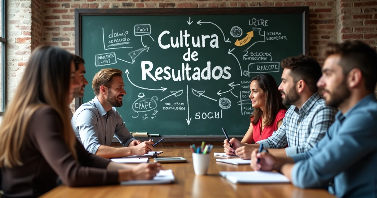 Pequena empresa ajustando cultura para foco em resultados em sala de reunião 