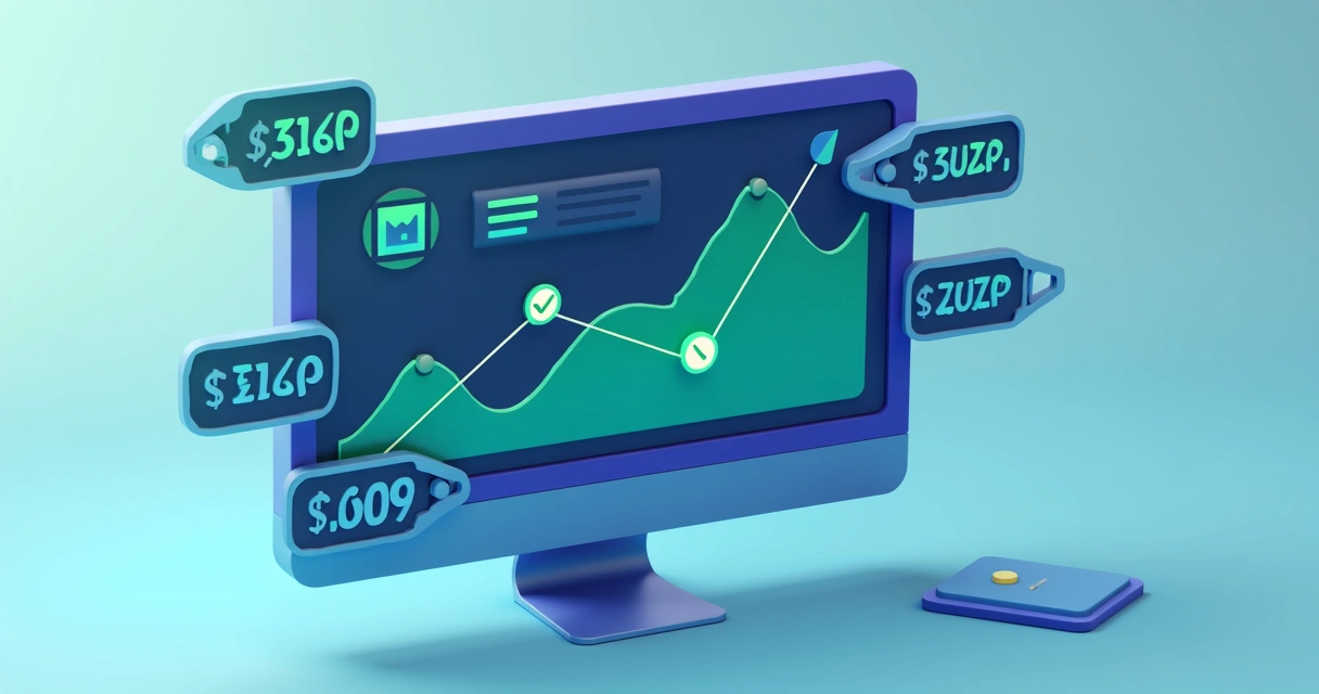 Tela de computador exibindo gráfico de ajuste de preços em marketplaces 