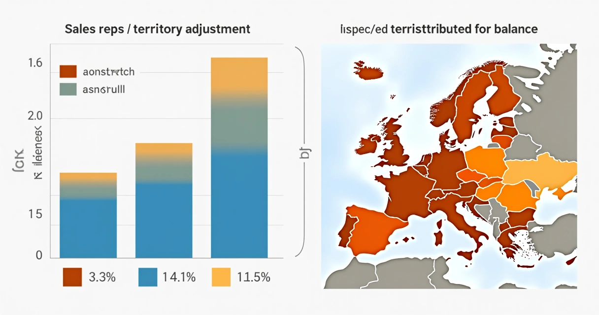Gráfico com três áreas mostrando ajuste de territórios comerciais por performance 