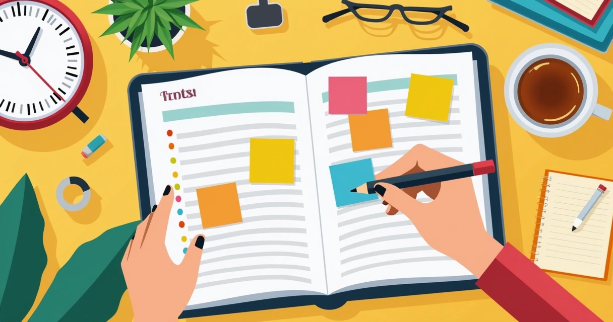 Pessoa ajustando o plano de estudo em planner diário