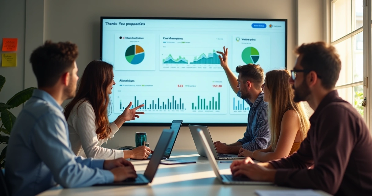 Como medir resultados de abordagem fria B2B na prática no dia a dia 7 Equipe de prospecção analisando métricas em tela compartilhada e ajustando estratégias.