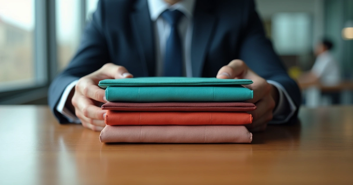 Negociador mostrando alternativas de entrega em pastas diferentes na mesa 