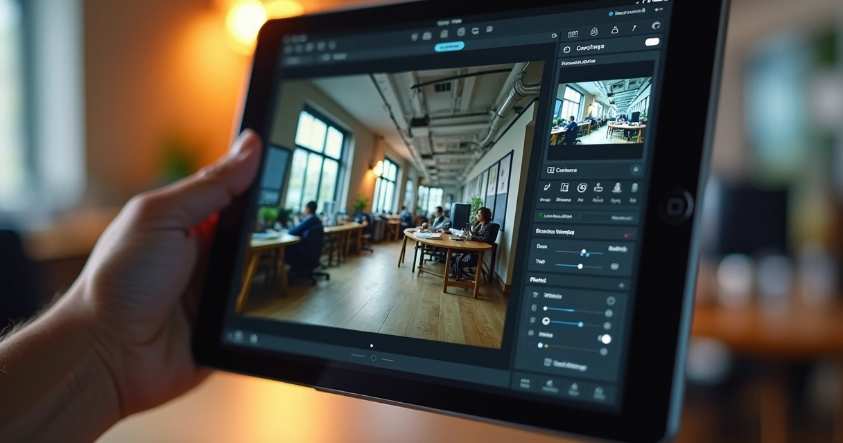 Ajustando foto de ambiente de trabalho moderno com ferramenta simples. 