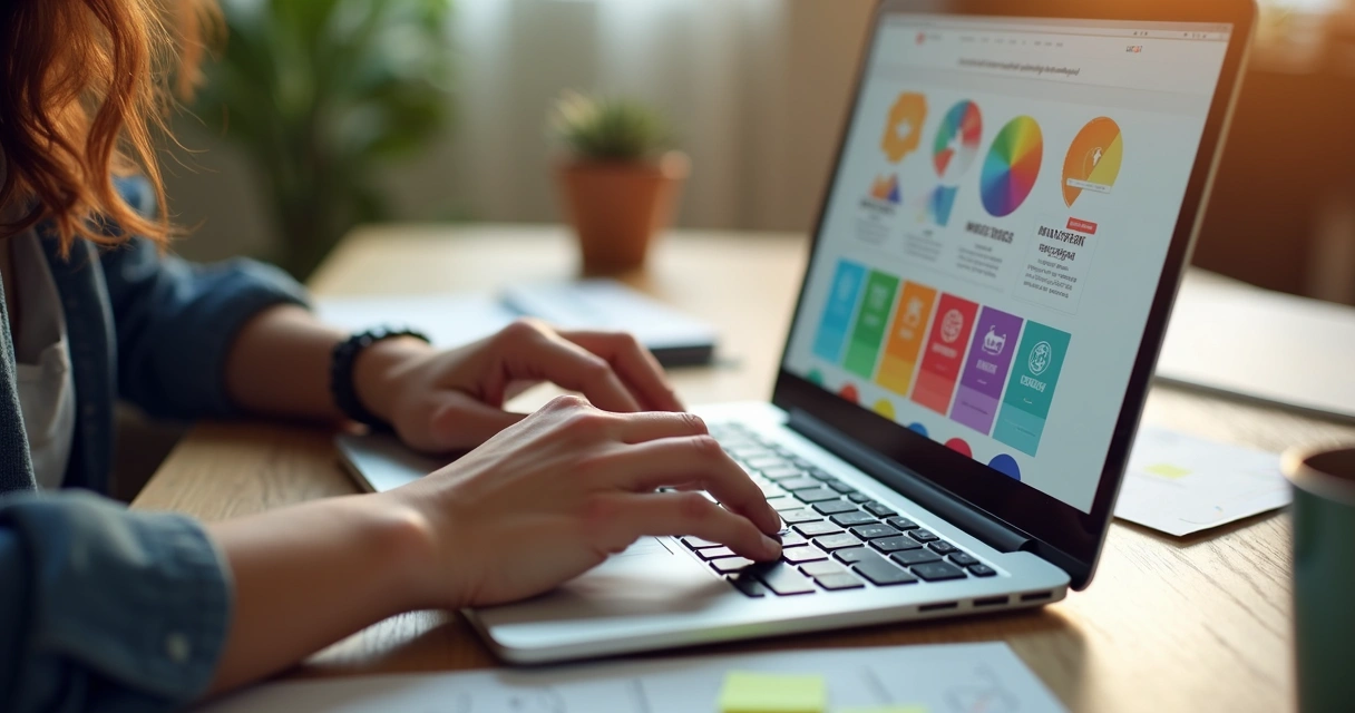 Pessoa ajustando cores do site institucional em notebook 