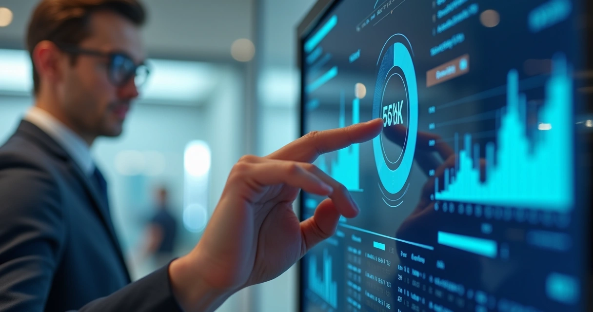 Profissional ajustando parâmetros em painel digital de pontuação de leads B2B 