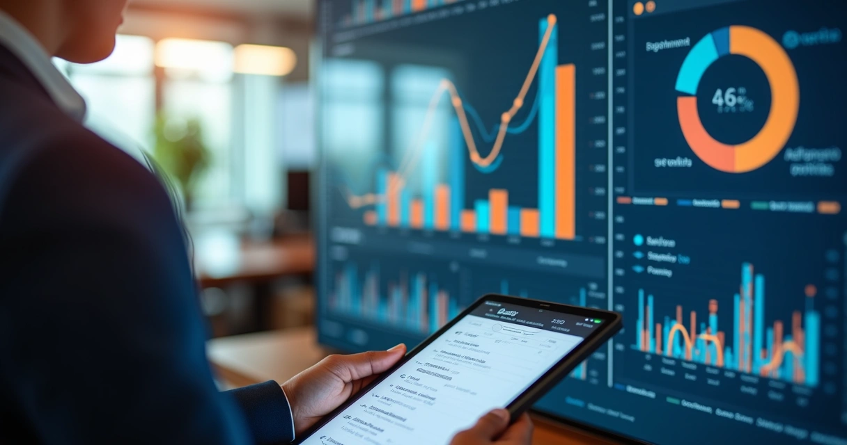 Planejador ajustando metas em painel digital 