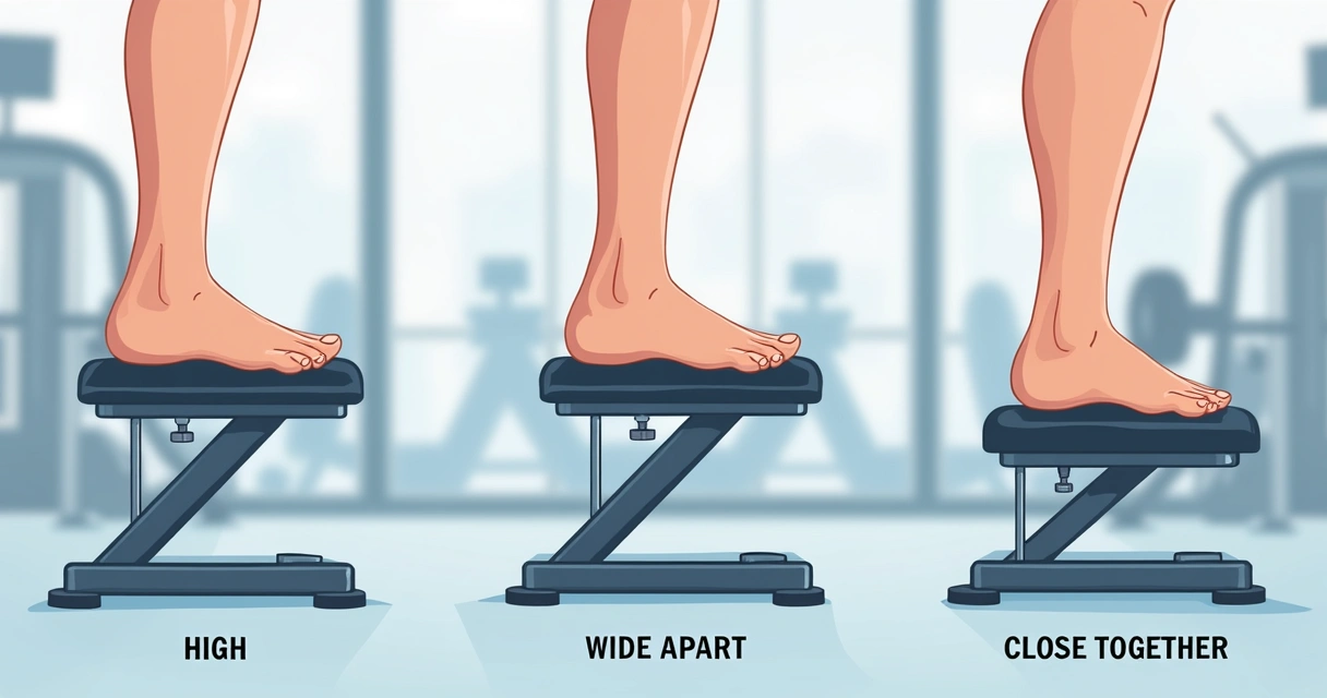 Demonstração de diferentes posições dos pés no leg press 