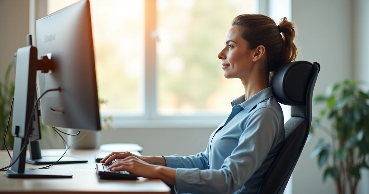 Pessoa sentada ajustando a postura em uma cadeira no escritório 