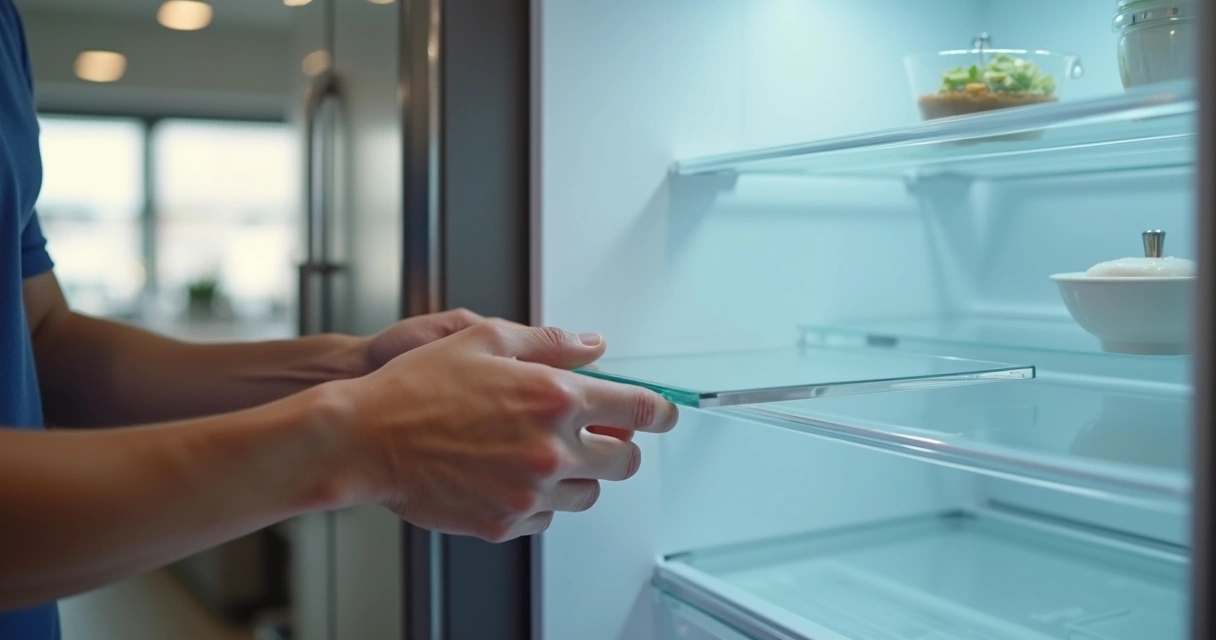 Ajuste de prateleira na geladeira visto de perto 