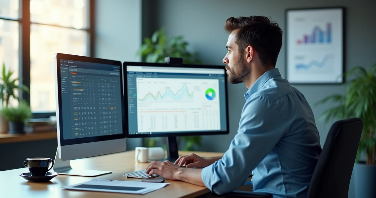 Gestor analisando gráficos de venda e ajustando preço no marketplace 