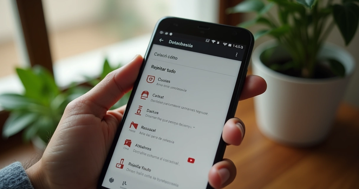 Usuário ajustando preferências de privacidade em dispositivo 