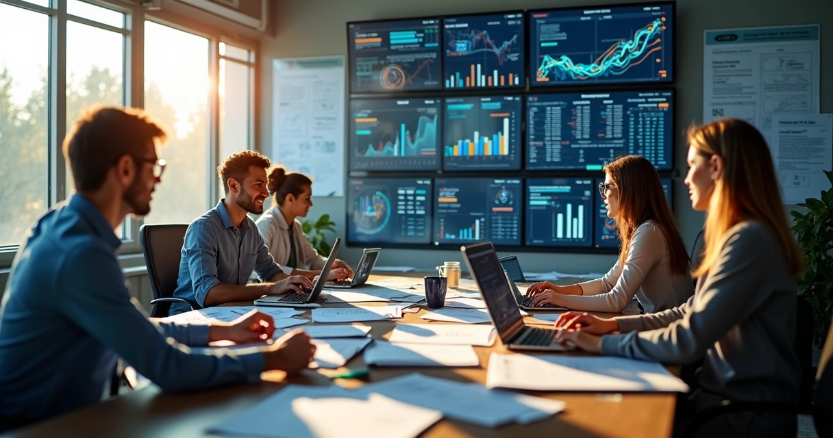 Equipe ajustando processos fiscais em computadores