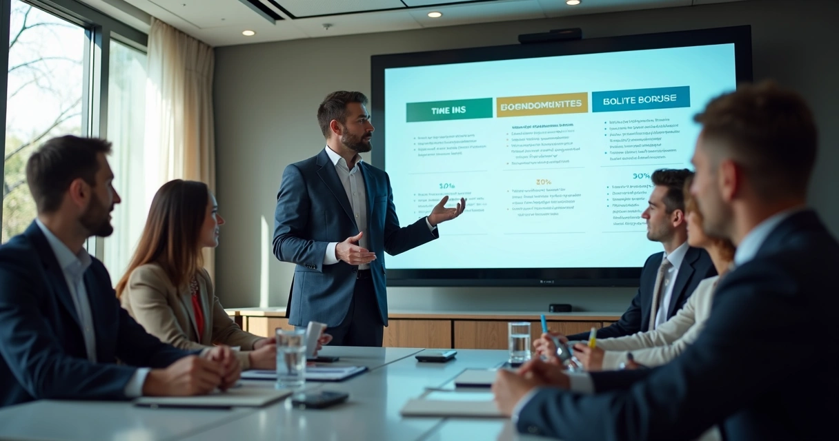 Empresário apresentando ofertas em reunião de negócios.