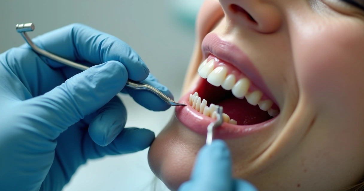 Dentista ajustando prótese dentária flexível sobre a boca do paciente 