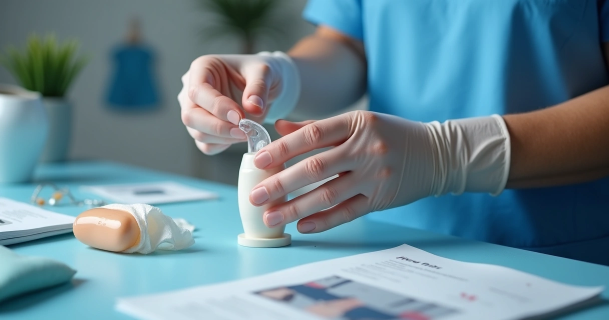 Ajuste e manipulação de prótese peniana durante consulta médica 