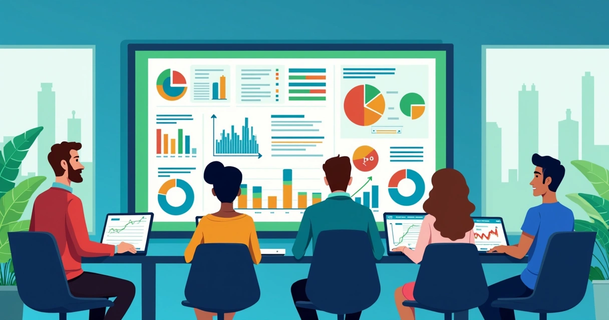 Equipe ajustando dados e resultados de campanha política em tempo real no escritório