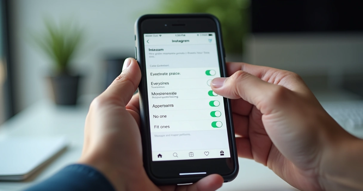 Tela de configuração de privacidade do Instagram sendo ajustada 