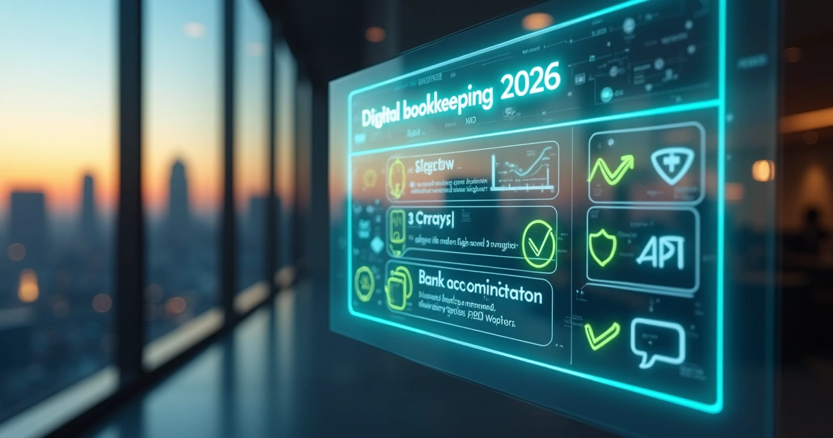 Painel digital exibindo checklist de compliance fiscal para 2026 