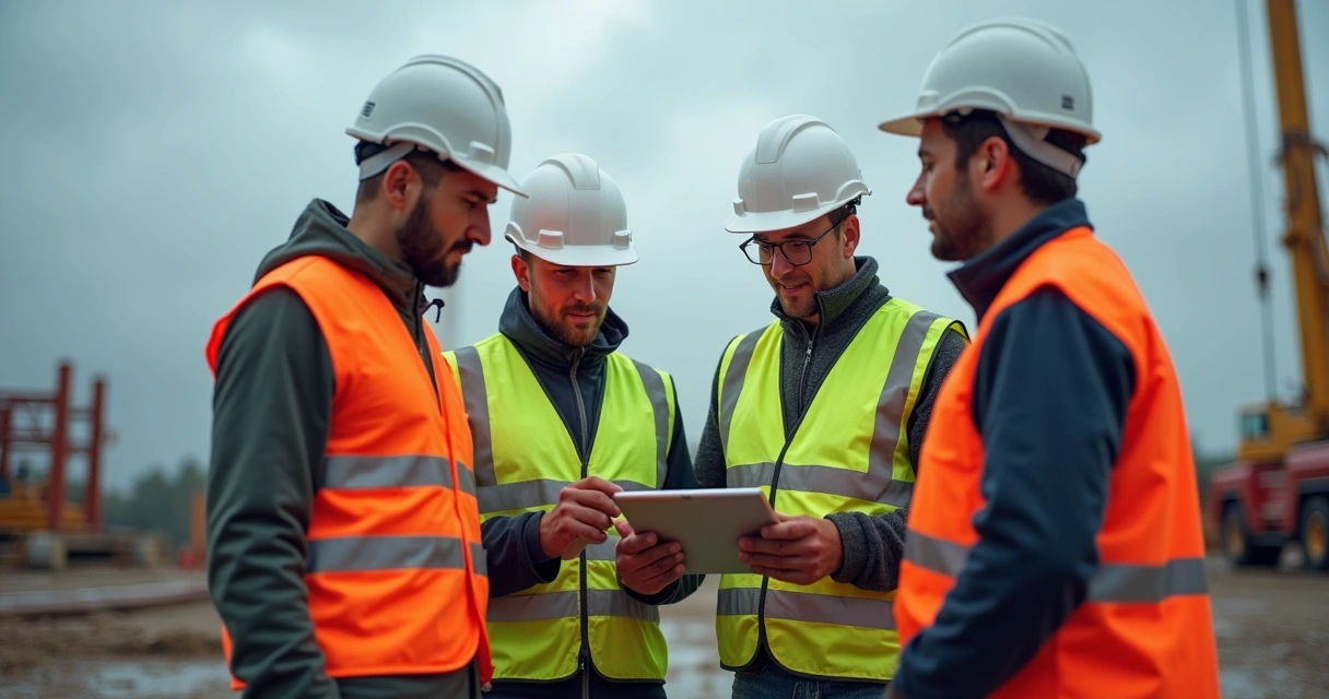 Equipe ajustando plano após imprevisto em obra externa 