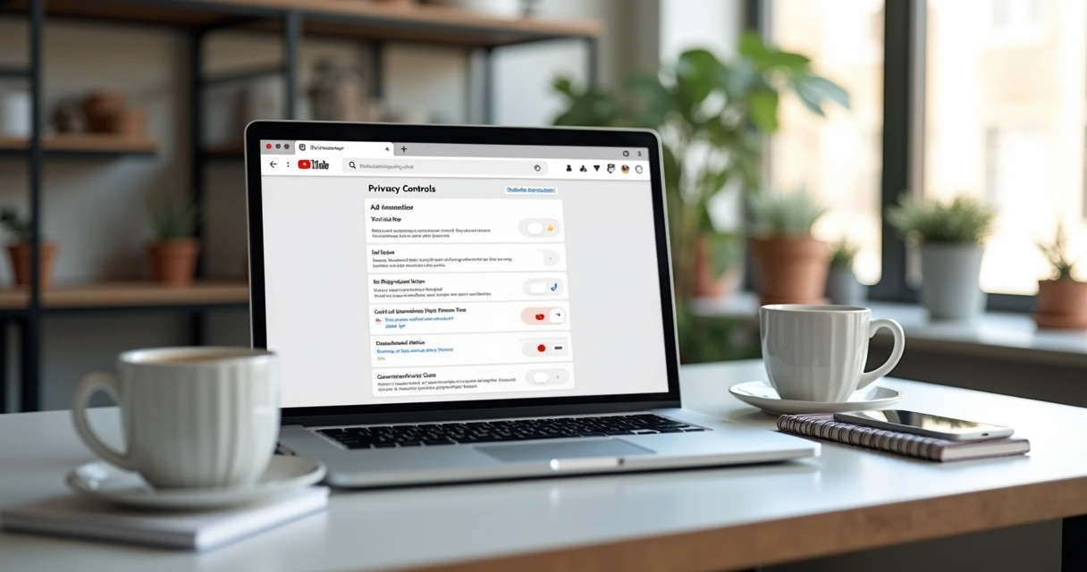 Configurações de privacidade do YouTube na tela de um notebook 