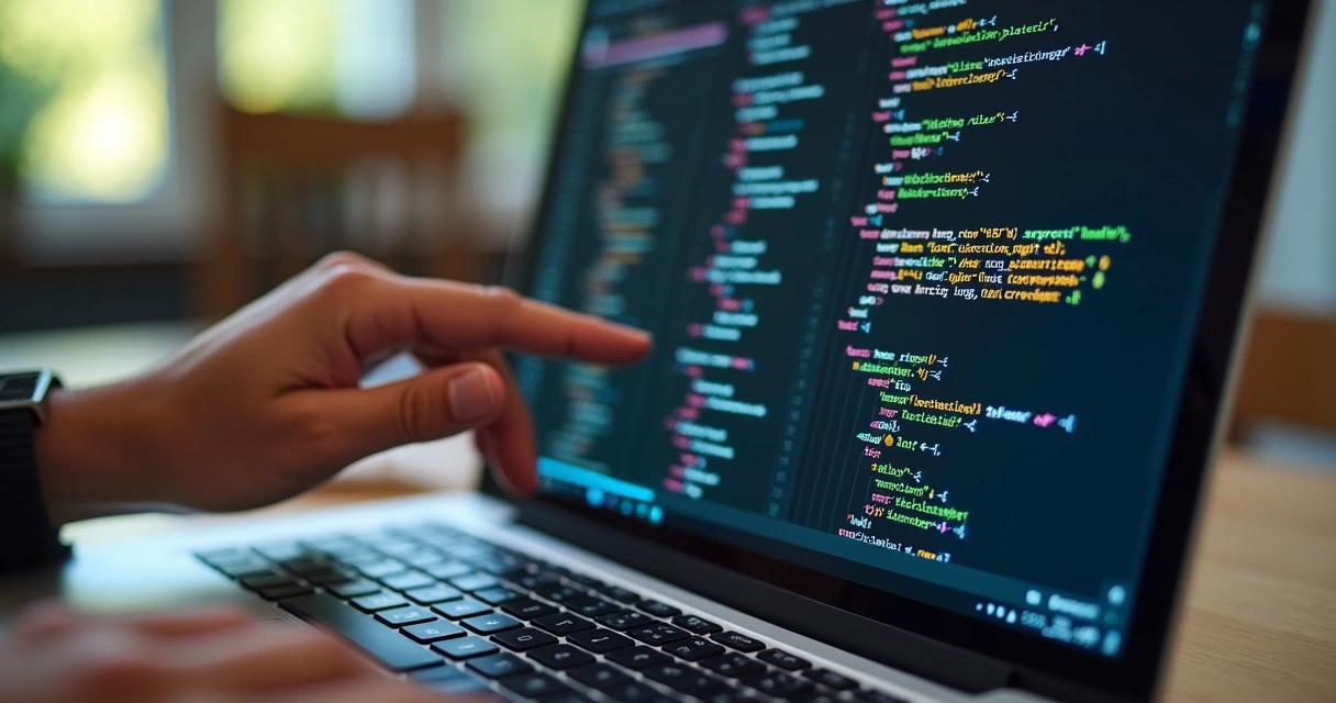Desenvolvedor ajustando SEO on-page com código na tela 