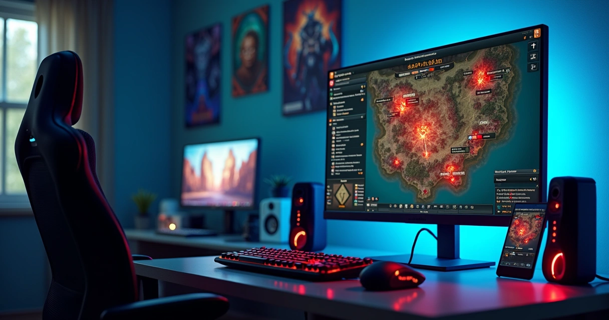 Interface de alarme para boss no jogo Tibia com mapa do jogo e alertas visuais destacados 