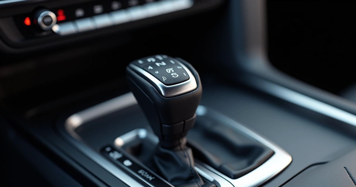 Alavanca de câmbio automático com posições P, R, N, D, S, L, ambiente interno do carro.
