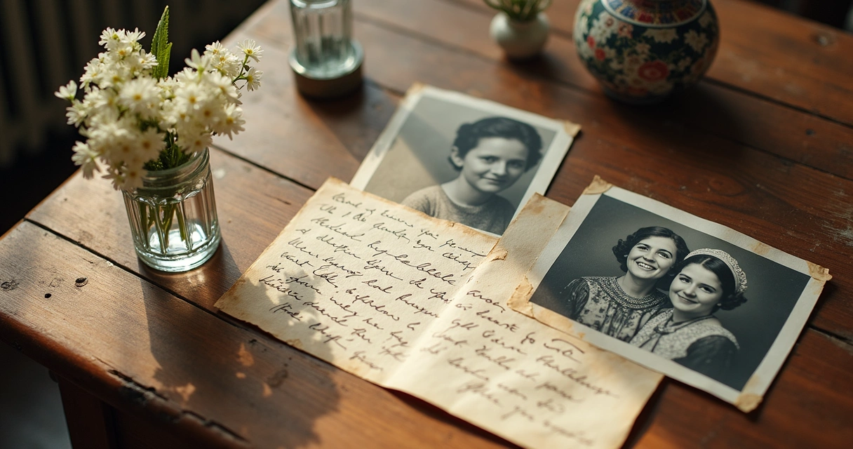 Fotografías familiares de varias generaciones de mujeres sobre una mesa