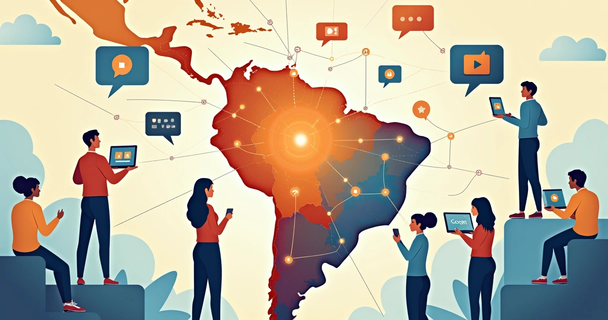 Pessoas conectadas por telas digitais em várias partes do Brasil