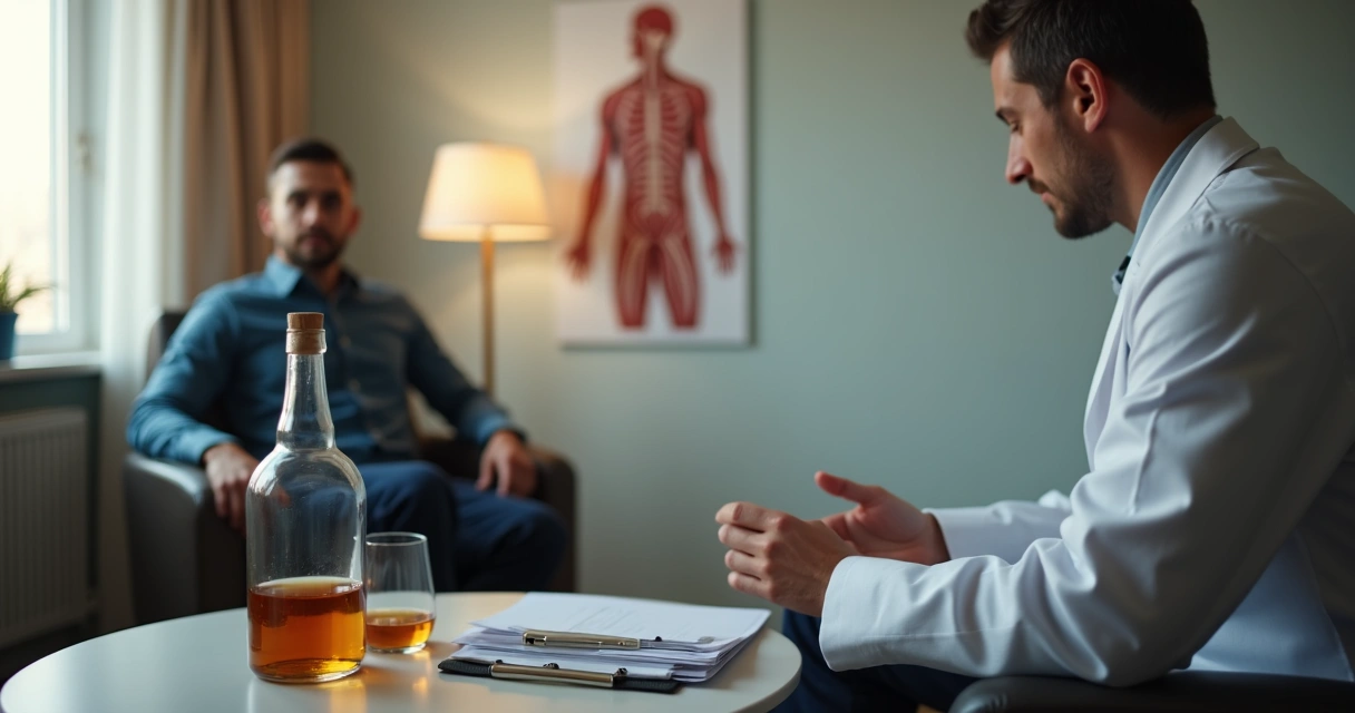 Pessoa escolhendo ajuda profissional para alcoolismo em consulta médica 