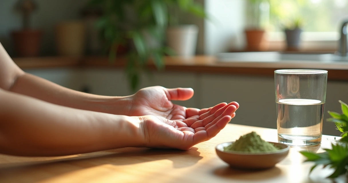 Pessoa observando as mãos com leve vermelhidão após contato com planta