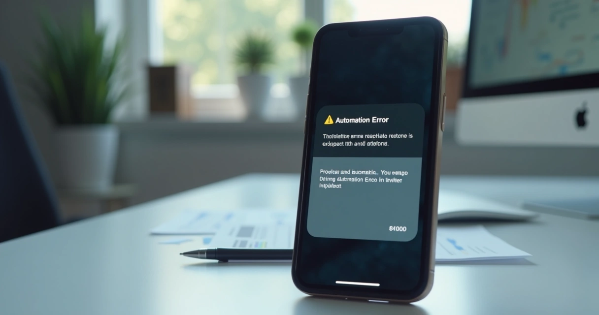 Notificação de erro de automação em smartphone 