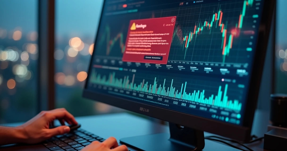 Tela de computador exibindo alerta de fraude com gráficos de análise de risco