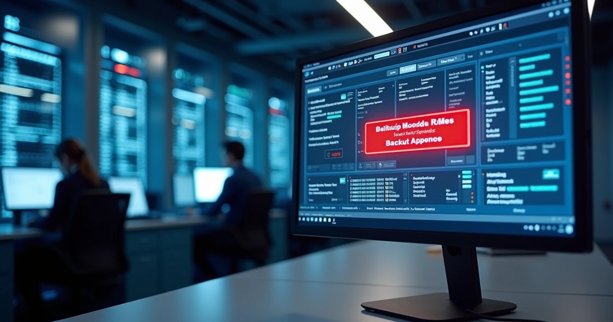 Tela de computador com alerta de backup em destaque, usando interface gráfica clara 