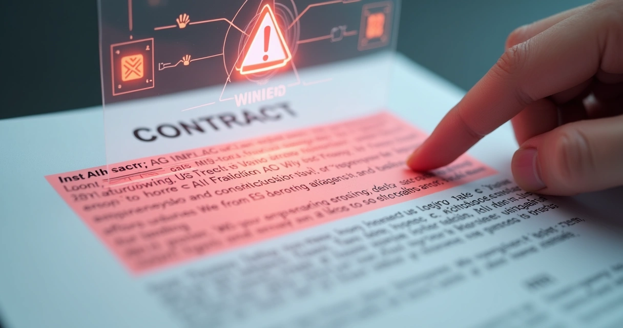Detalhe de cláusula do contrato em destaque para alerta de risco 