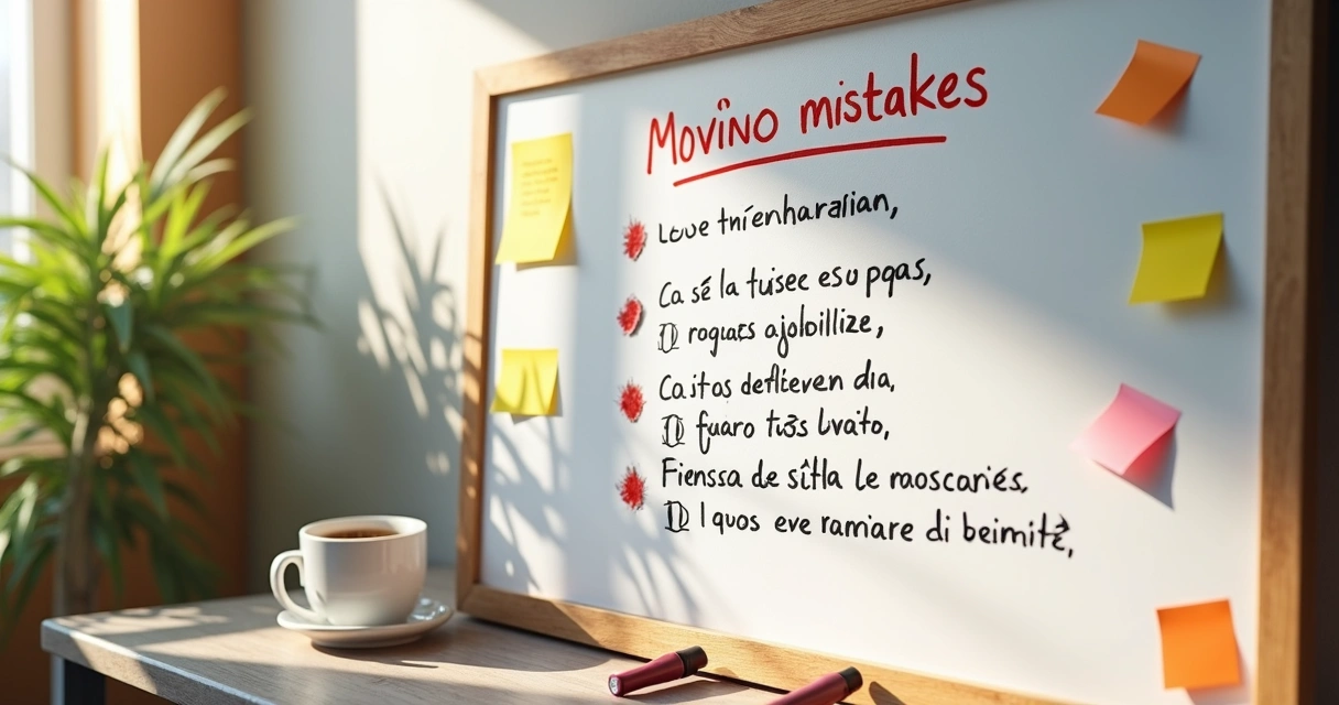 Lista de erros comuns em quadro branco com anotações de mudança