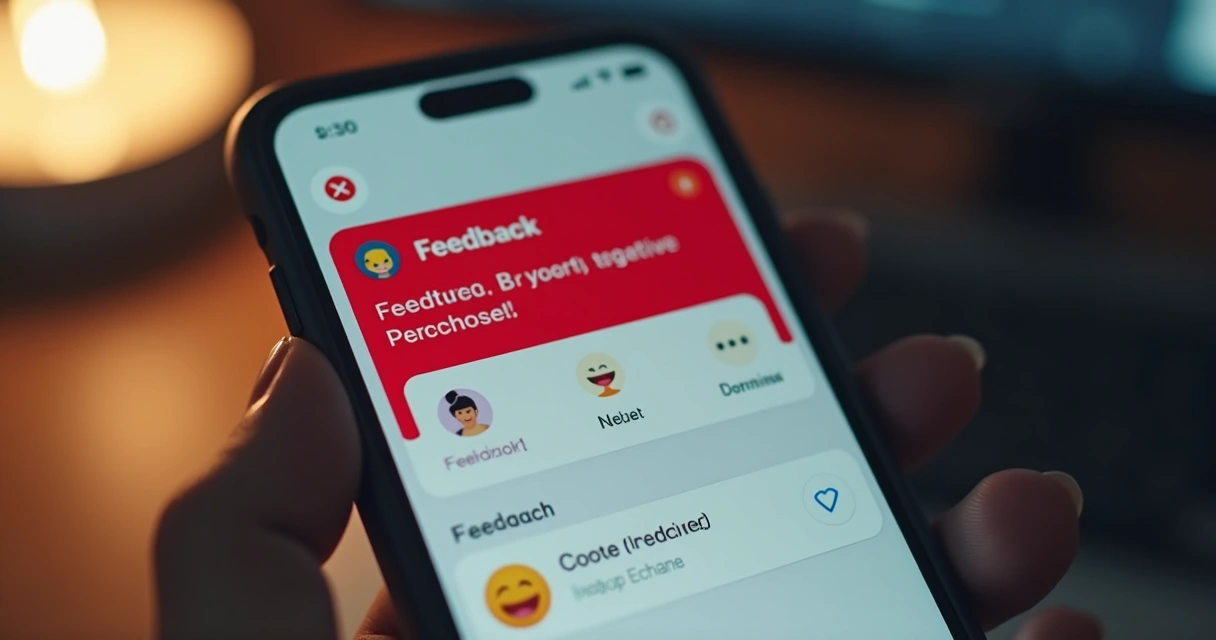 Notificação de alerta em plataforma de feedback, destacando um feedback negativo. 
