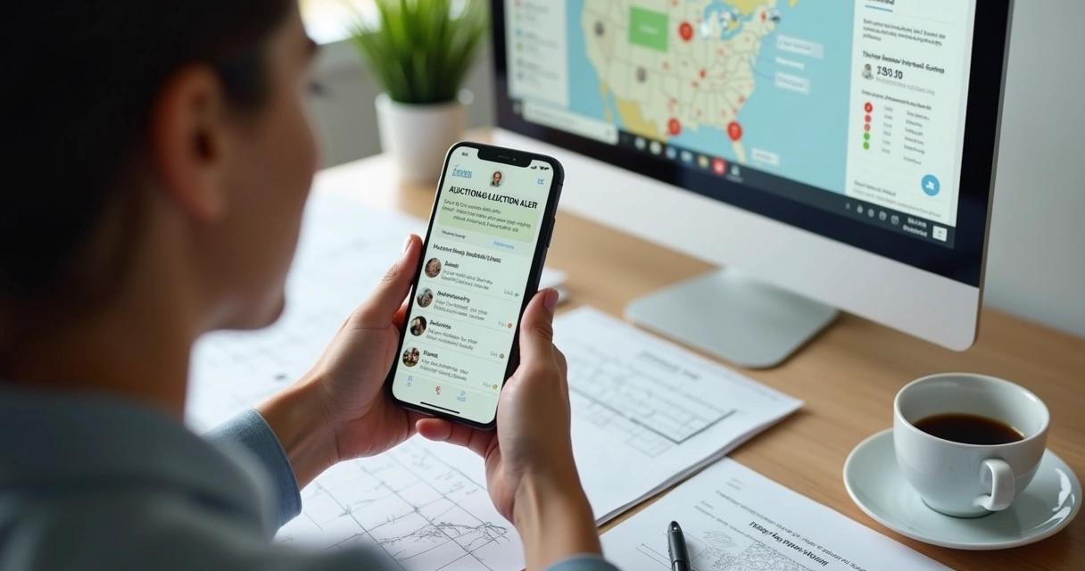 Pessoa recebendo alerta no celular sobre imóvel em leilão 
