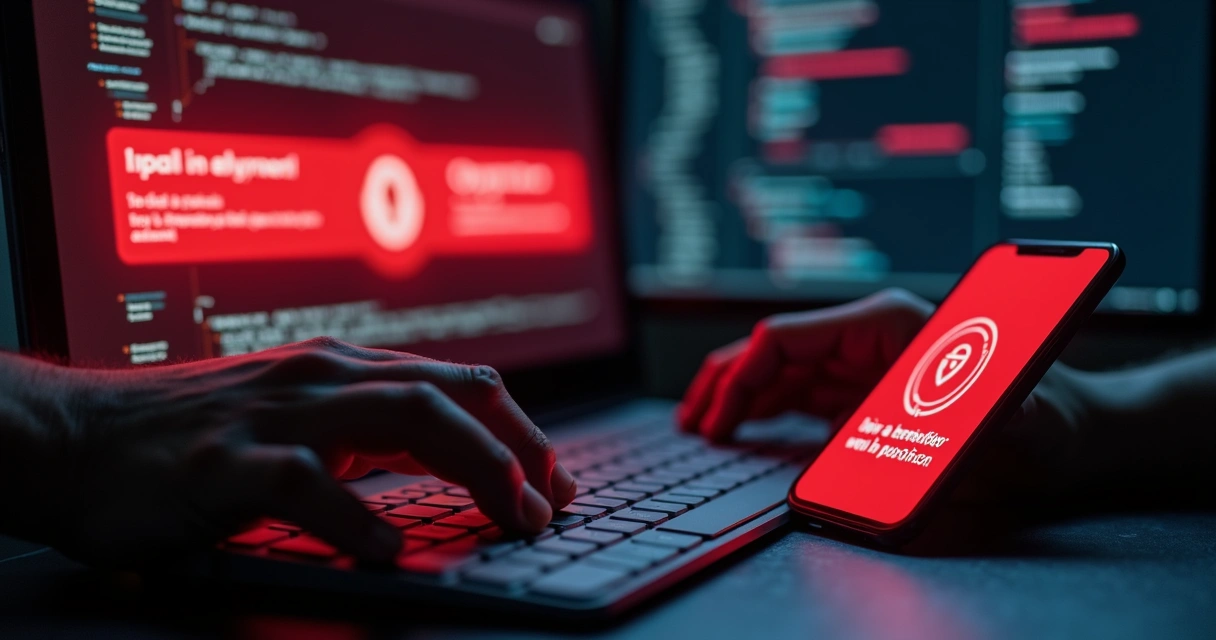 Alerta de golpe digital em computador e celular