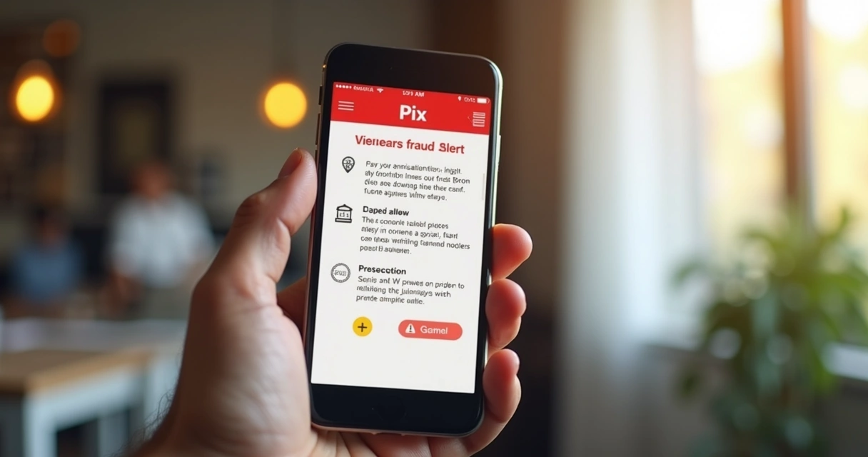 Tela de alerta de golpe Pix sendo exibida no celular do usuário 
