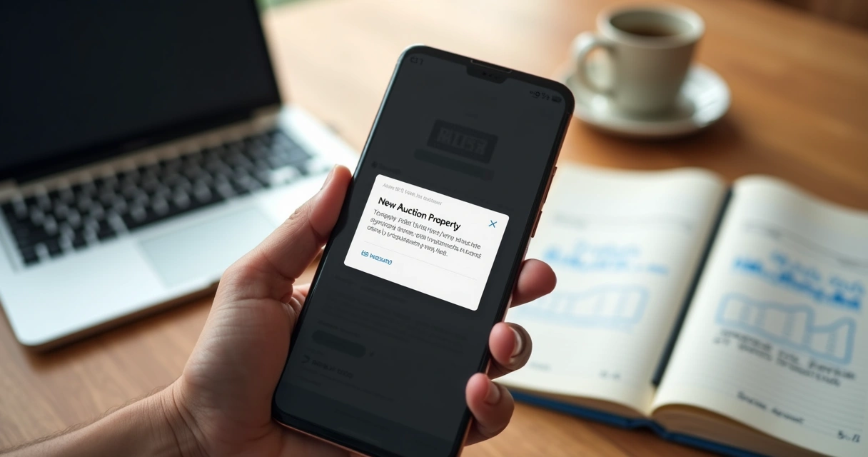 Celular recebendo notificação de oferta de imóvel