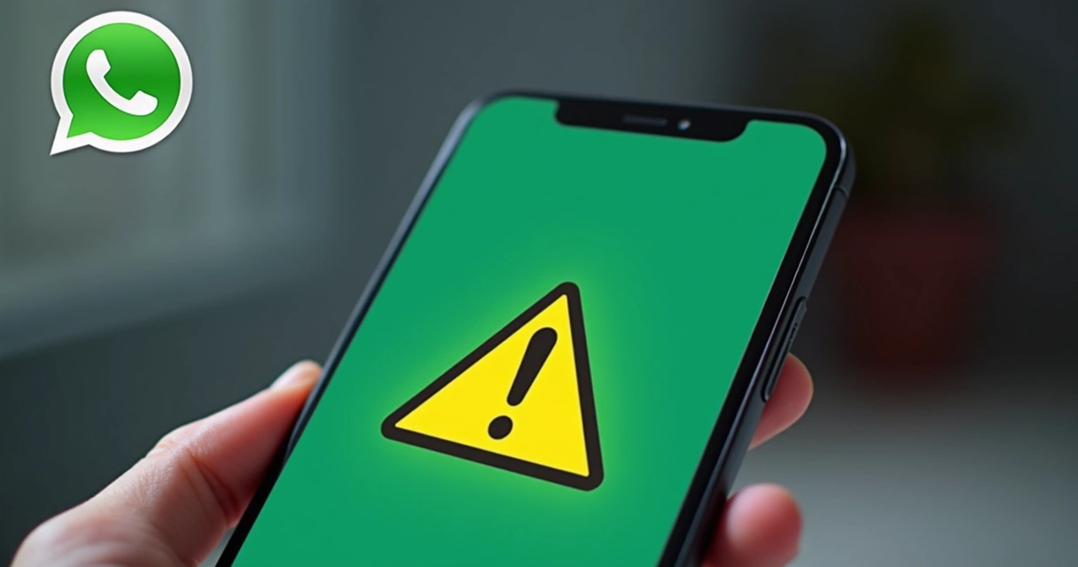 Ícone de alerta sobre tela de celular com mensagem bloqueada no WhatsApp. 