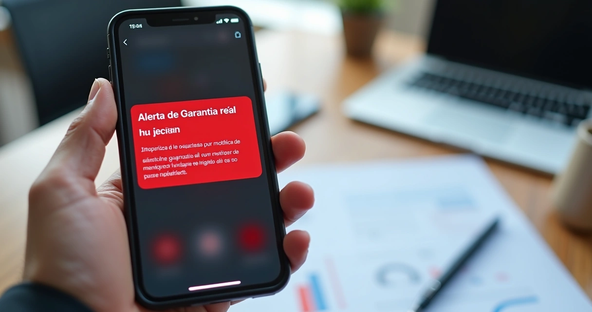 Alerta digital de monitoramento de garantia em tela de smartphone 