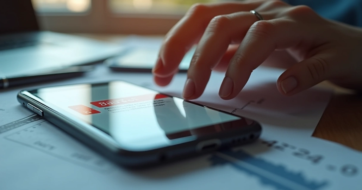 Notificação automática de risco de crédito em tela de celular 