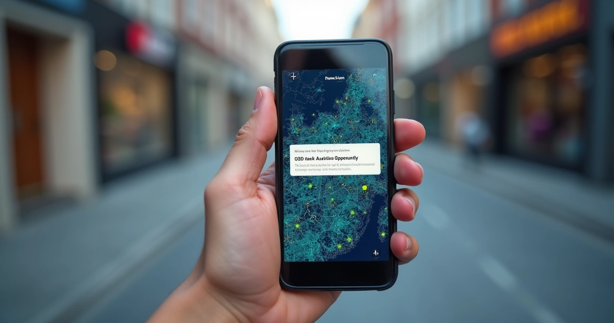 Tela de smartphone com alerta de nova oportunidade de leilão 