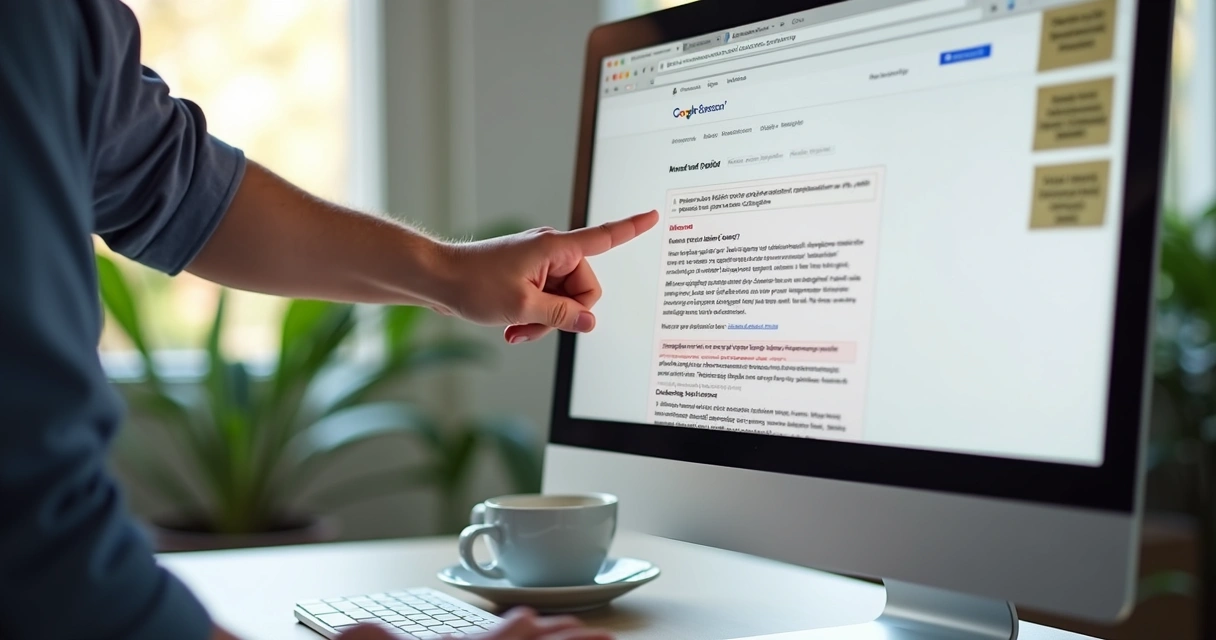 Alerta de penalidade manual exibido no Search Console em monitor de escritório 