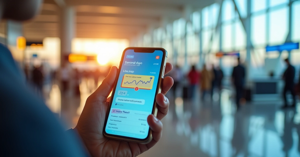 Celular exibindo alerta visual de queda de preço em passagem aérea