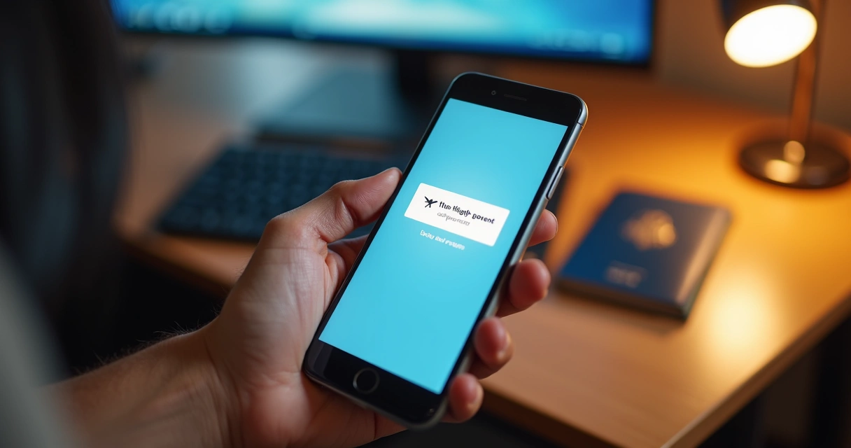 Pessoa segurando celular com alerta de promoção de voo